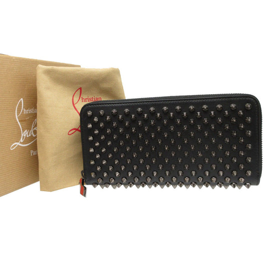 Christian Louboutin Long Wallet Purse 1165044 leather black Zip Around studs Panettone unisex(Unisex) Used Authentic