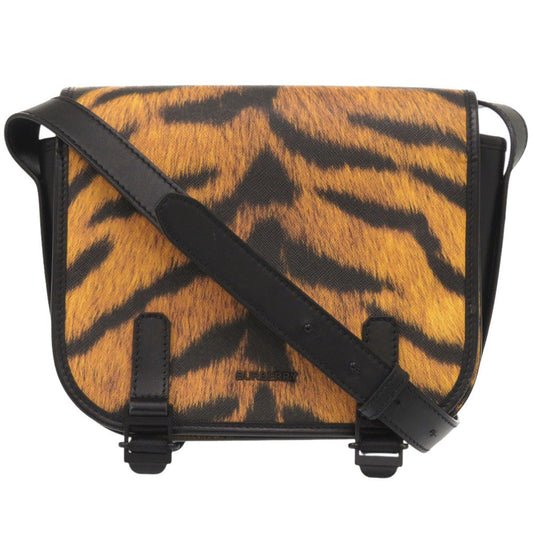 BURBERRY Shoulder Bag leather black Leopard Women Used Authentic