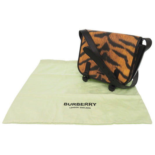 BURBERRY Shoulder Bag leather black Leopard Women Used Authentic