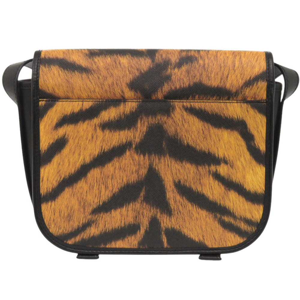 BURBERRY Shoulder Bag leather black Leopard Women Used Authentic
