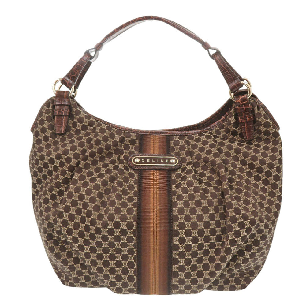 CELINE Handbag Canvas, Leather Brown one belt Macadam Women Used Authentic