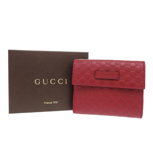 GUCCI Bifold Wallet 464916 leather Red Micro Guccisima Women Used Authentic