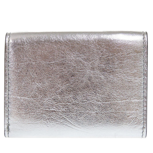 FENDI Tri-fold wallet 8M0395 leather Silver Baguette Micro FF Logo Women Used Authentic