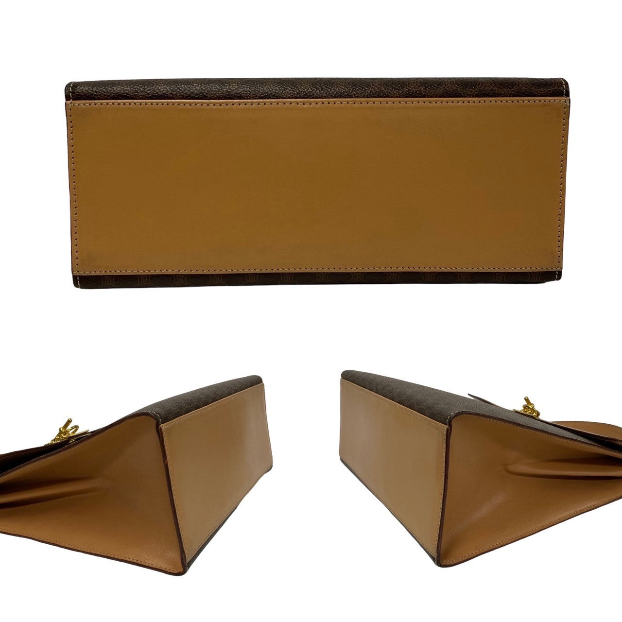 CELINE Handbag Leather, PVC Brown Macadam Blason Triomphe logo ring Metal Women Used Authentic