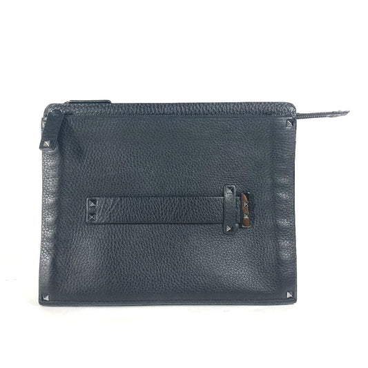 VALENTINO Clutch bag leather black Studs mens Used Authentic