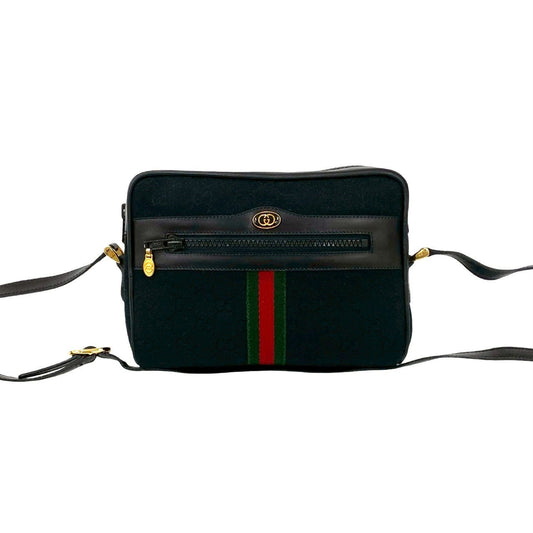 GUCCI Shoulder Bag canvas black Sherry line