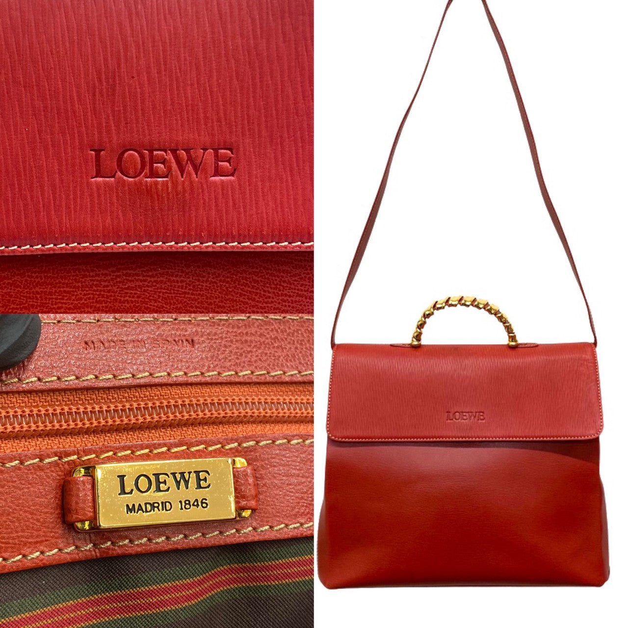 LOEWE Shoulder Bag leather Red Velazquez Women Used Authentic