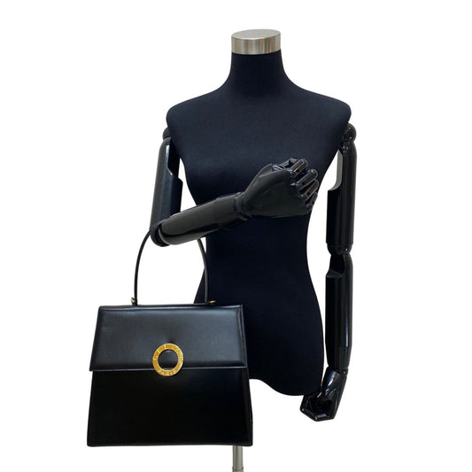 CELINE Handbag Calfskin, Leather black Circle logo Women Used Authentic