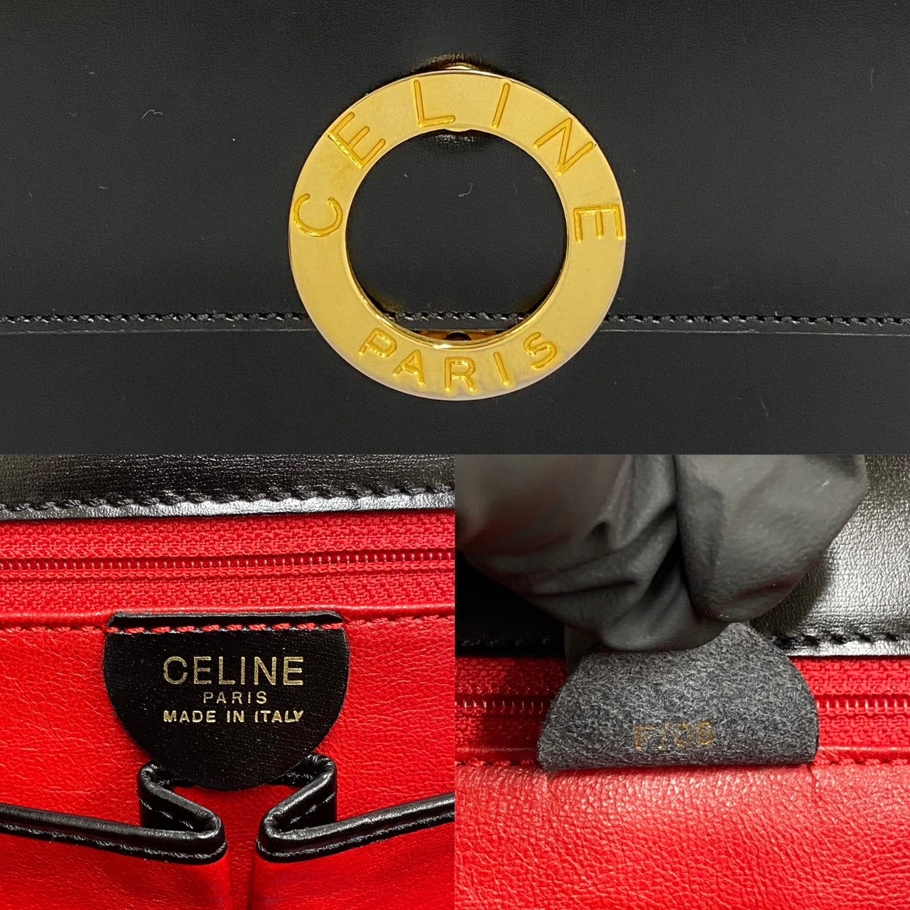 CELINE Handbag Calfskin, Leather black Circle logo Women Used Authentic