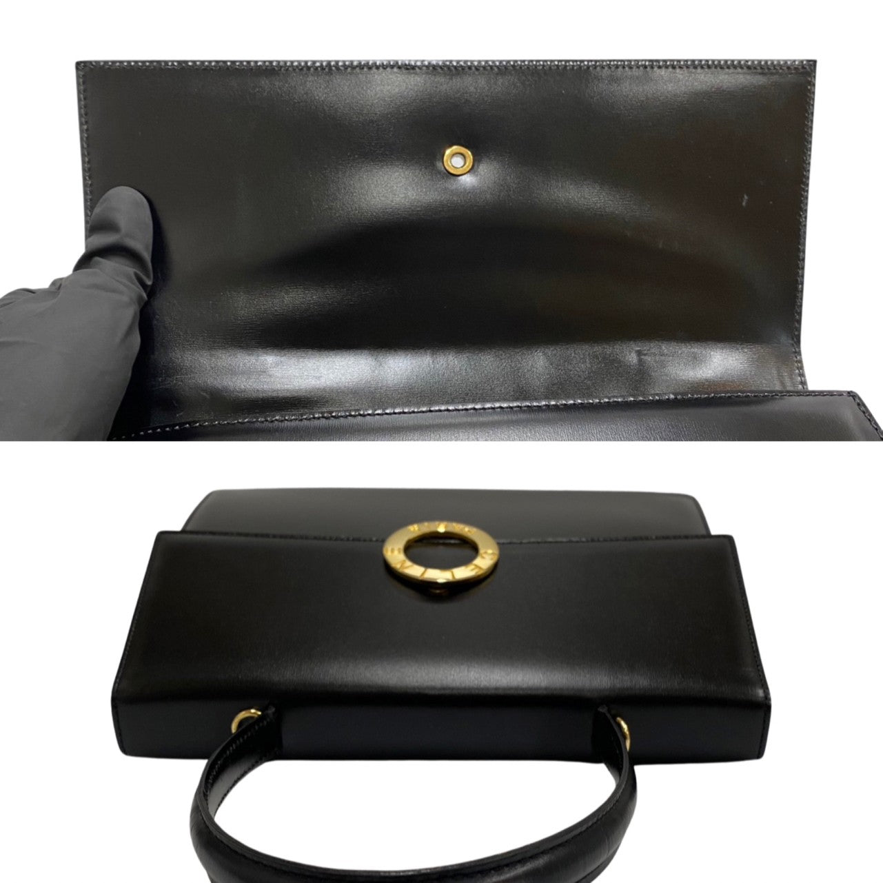 CELINE Handbag Calfskin, Leather black Circle logo Women Used Authentic