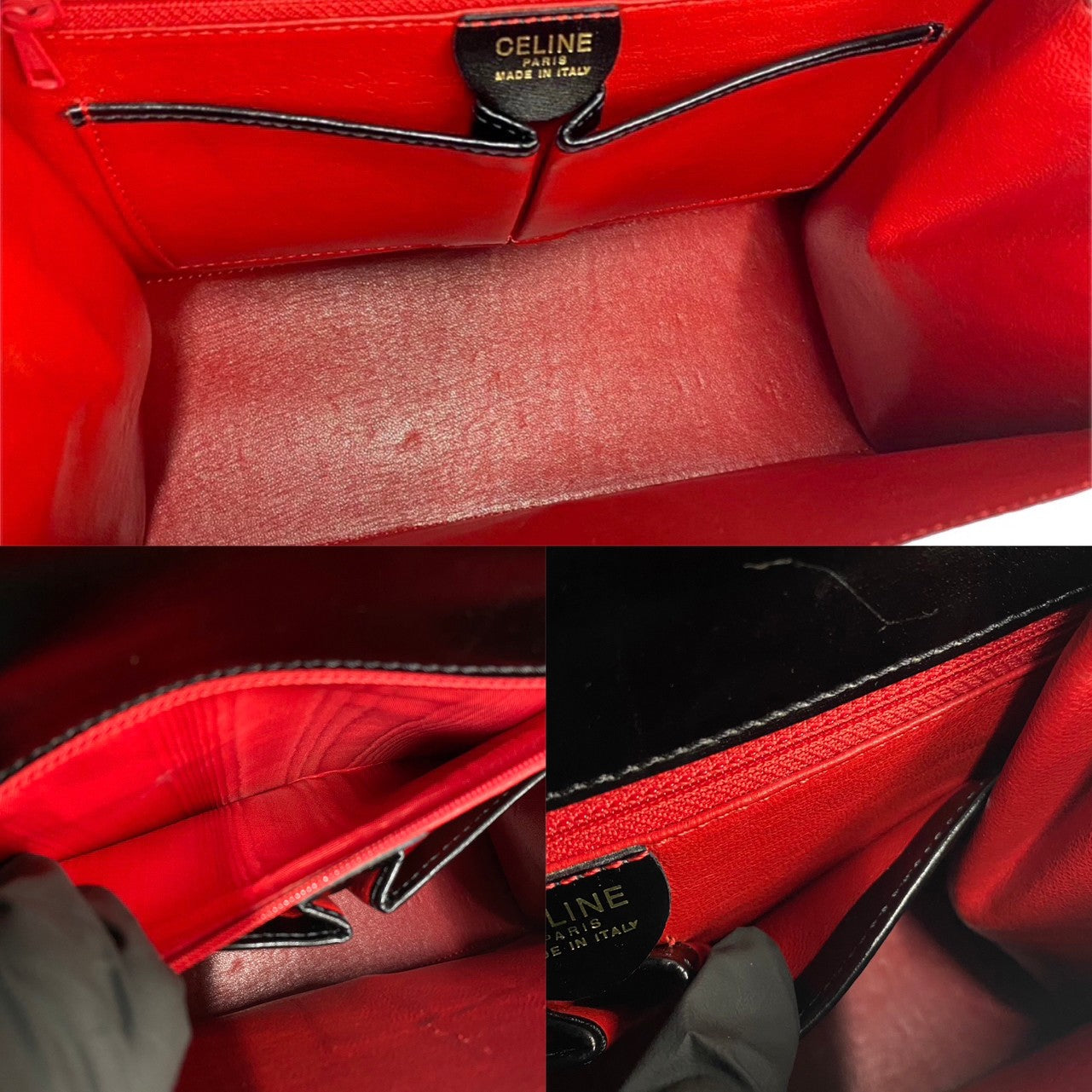 CELINE Handbag Calfskin, Leather black Circle logo Women Used Authentic