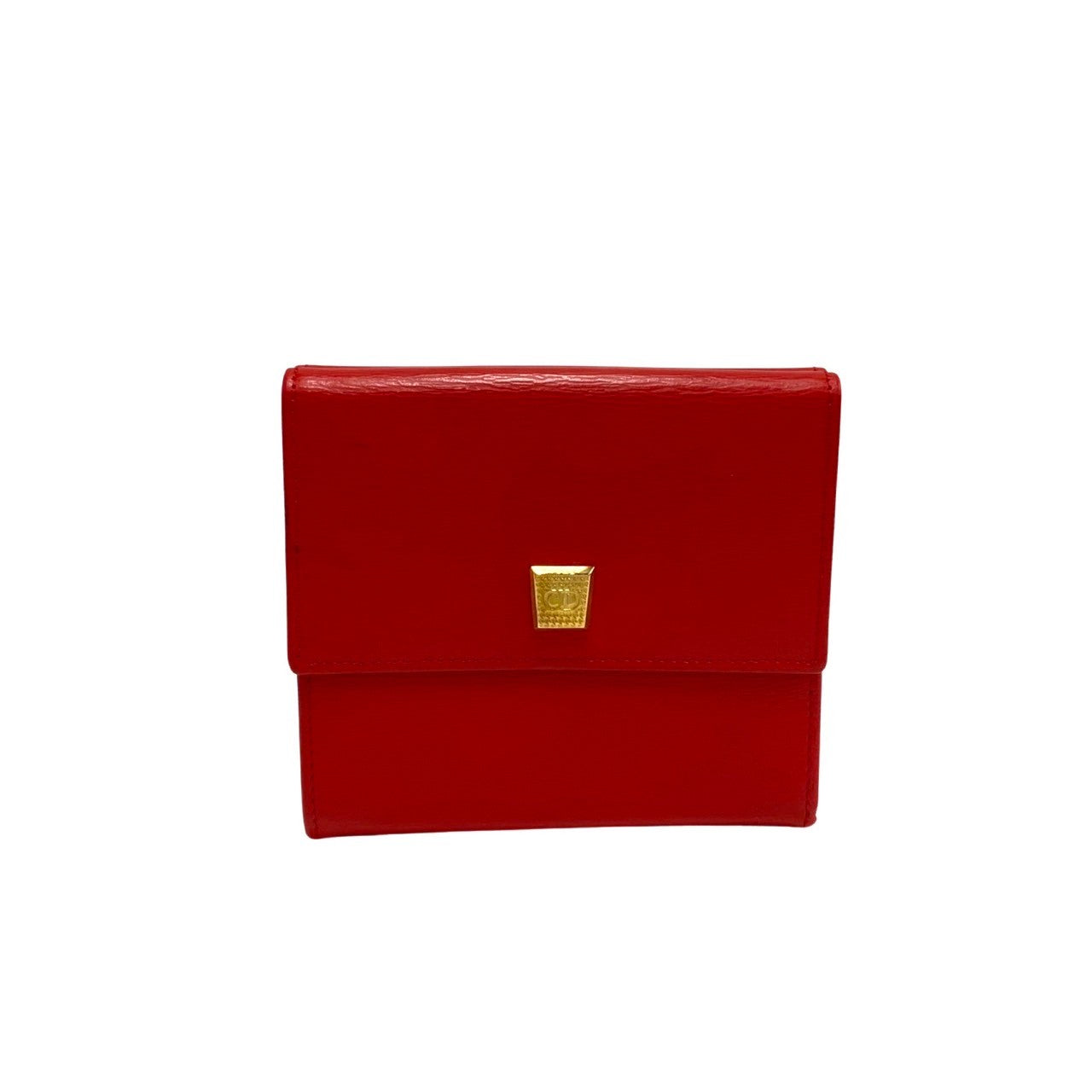 Dior Bifold Wallet leather Red CD logo Metal Women Used Authentic