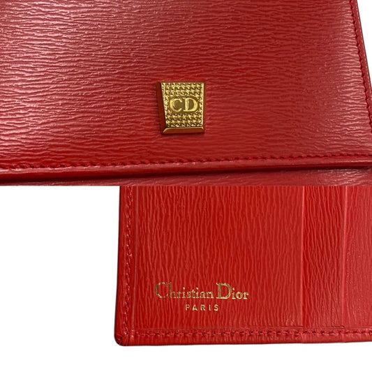 Dior Bifold Wallet leather Red CD logo Metal Women Used Authentic