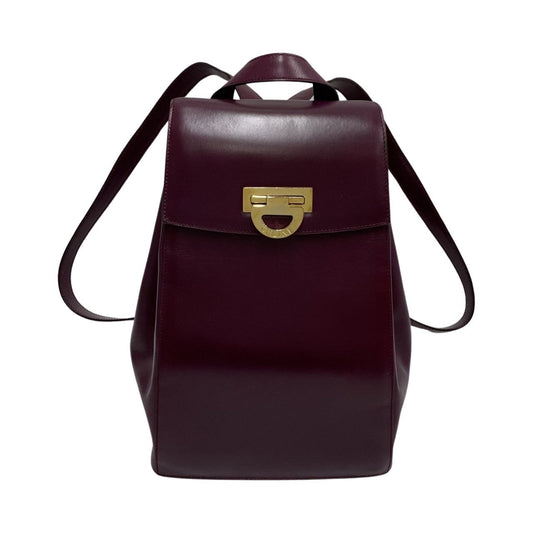 CELINE Backpack Calfskin, Leather purple logo Metal Women Used Authentic