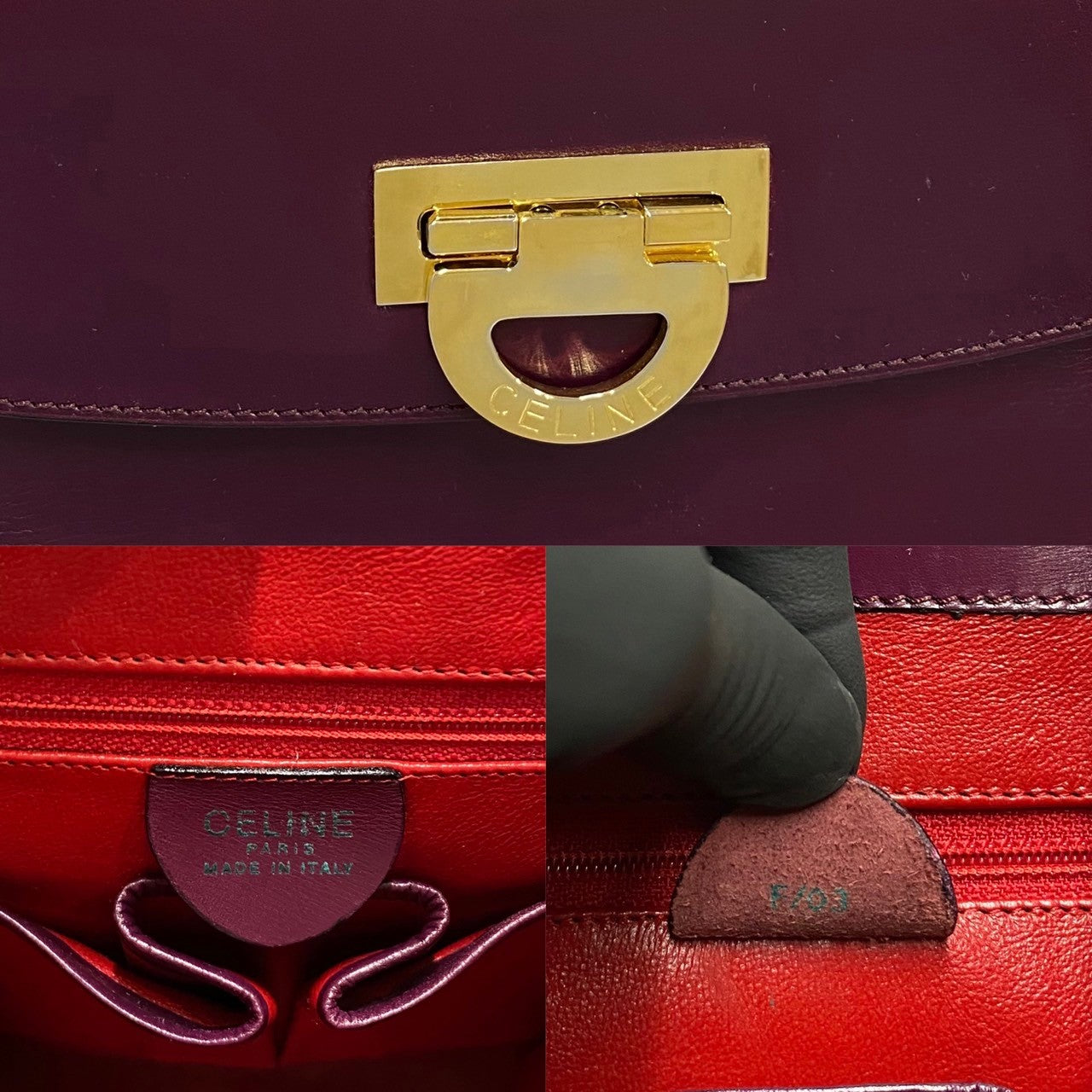 CELINE Backpack Calfskin, Leather purple logo Metal Women Used Authentic