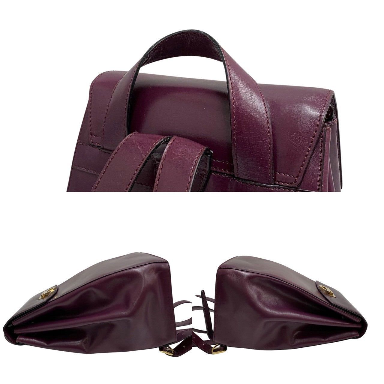 CELINE Backpack Calfskin, Leather purple logo Metal Women Used Authentic