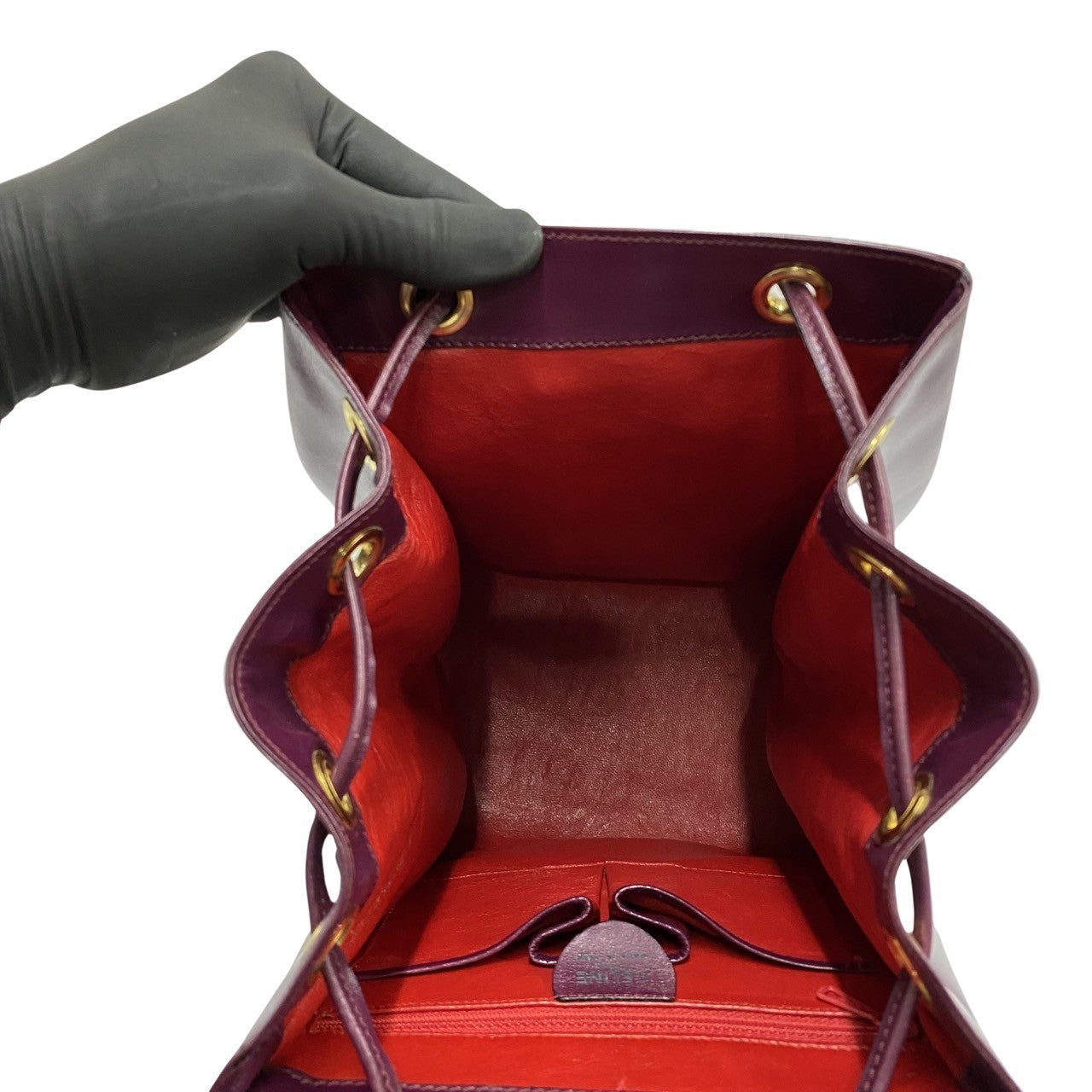 CELINE Backpack Calfskin, Leather purple logo Metal Women Used Authentic