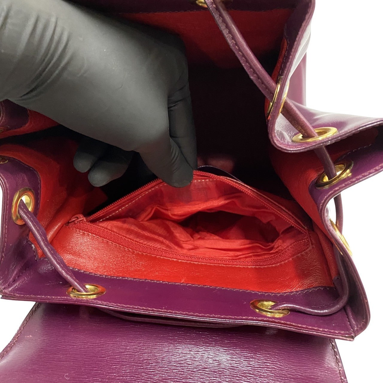 CELINE Backpack Calfskin, Leather purple logo Metal Women Used Authentic