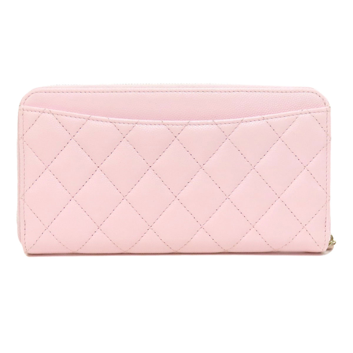 CHANEL Long Wallet Purse Grained Calfskin Skin pink Matelasse COCO Mark Gold Metal Women Used Authentic