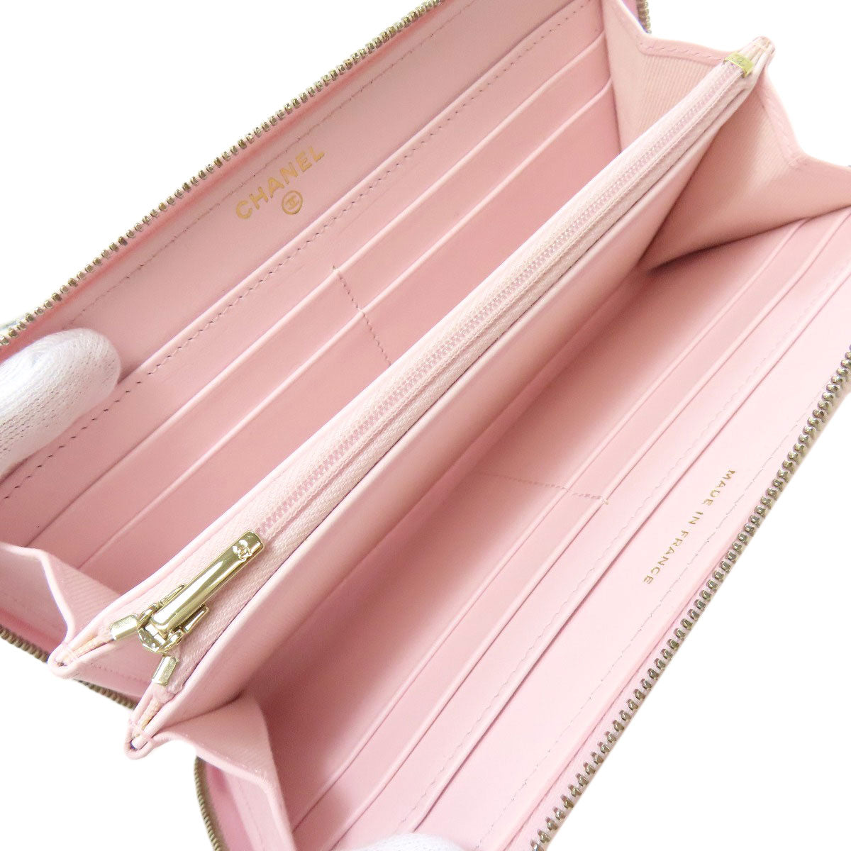 CHANEL Long Wallet Purse Grained Calfskin Skin pink Matelasse COCO Mark Gold Metal Women Used Authentic