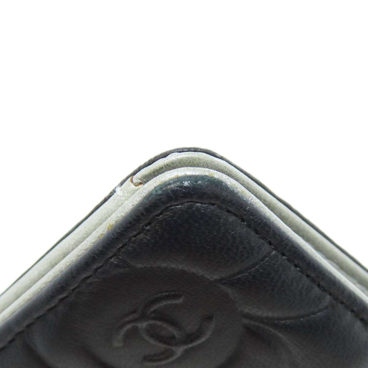 CHANEL Long Wallet Purse lambskin black Camellia COCO Mark SilverMetal Women Used Authentic