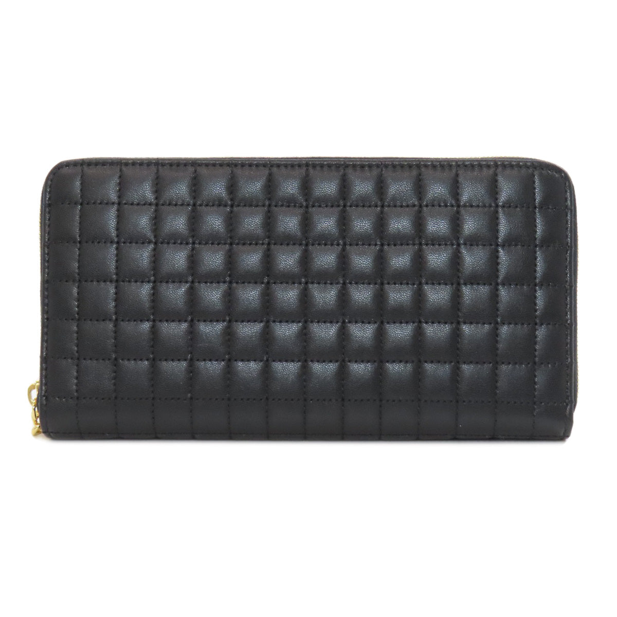 CELINE Long Wallet Purse leather black Zip Around Women(Unisex) Used Authentic