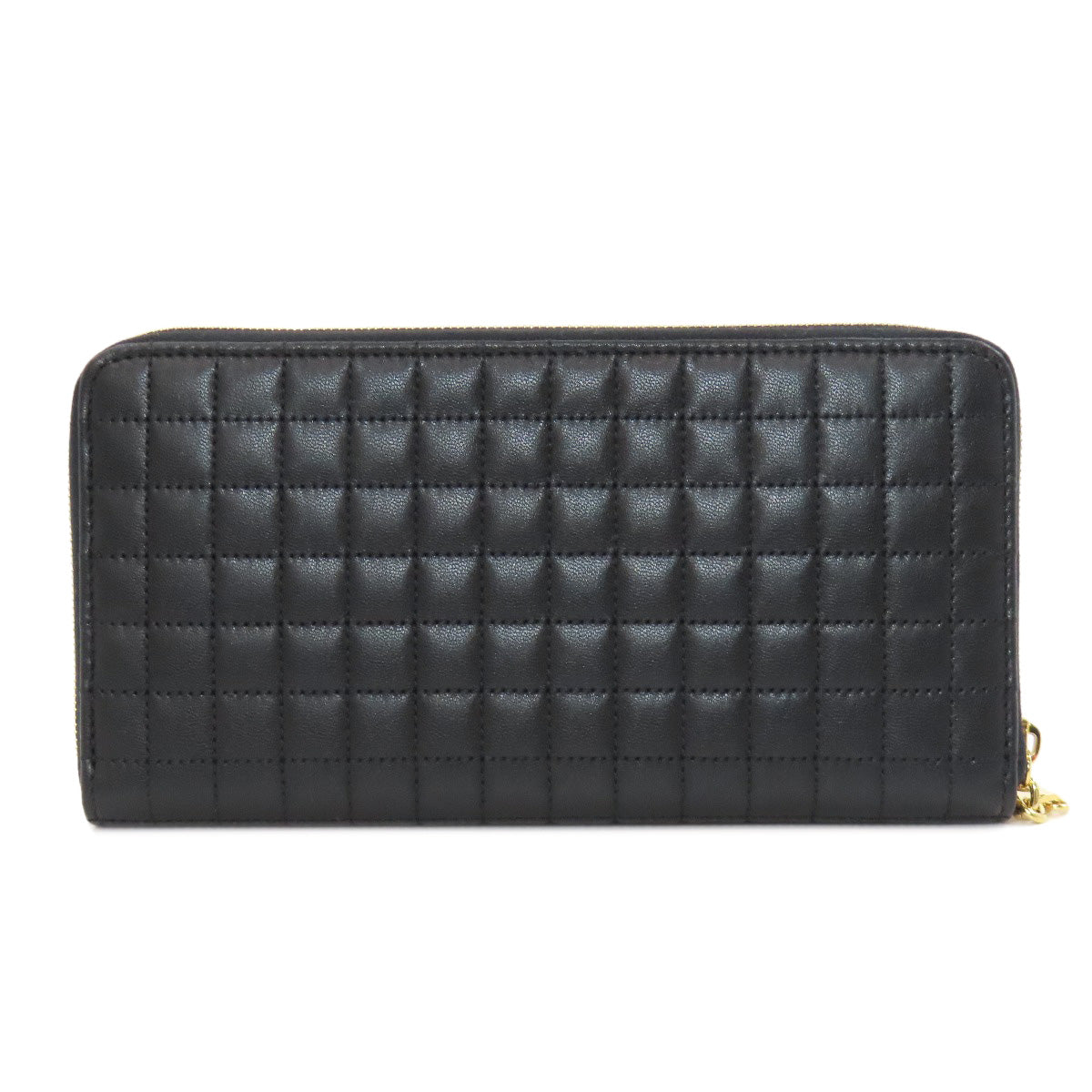 CELINE Long Wallet Purse leather black Zip Around Women(Unisex) Used Authentic
