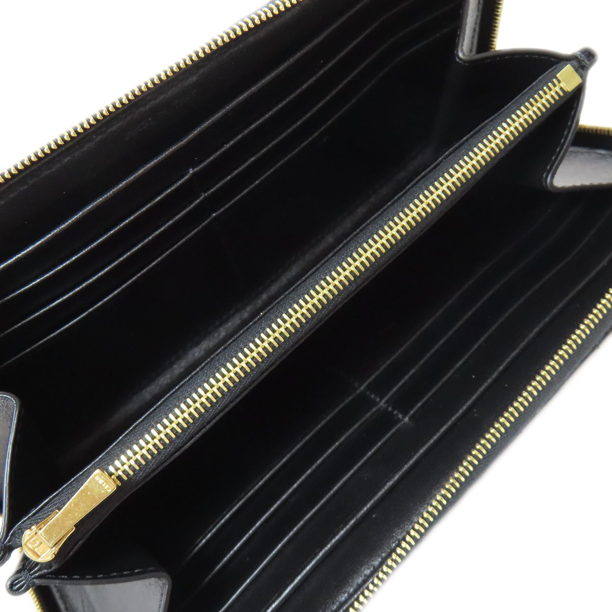 CELINE Long Wallet Purse leather black Zip Around Women(Unisex) Used Authentic