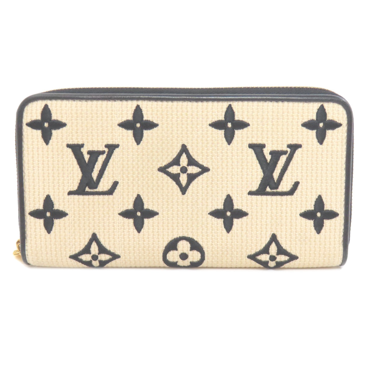 LOUIS VUITTON Long Wallet Purse M82529 Cotton canvas beige Zippy Wallet by the Pool Women Used Authentic