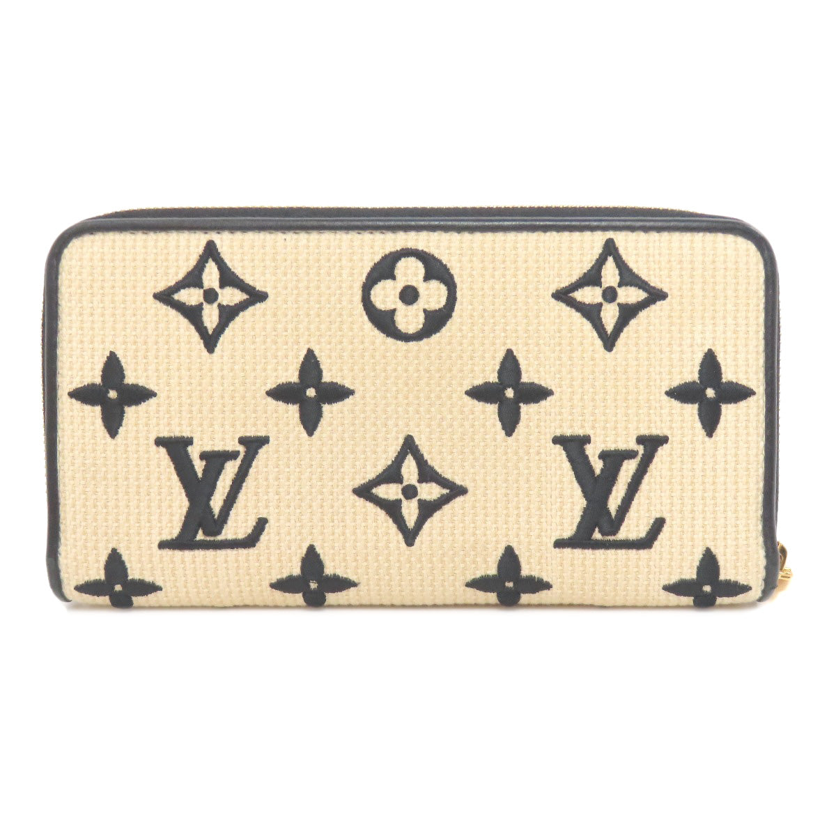 LOUIS VUITTON Long Wallet Purse M82529 Cotton canvas beige Zippy Wallet by the Pool Women Used Authentic