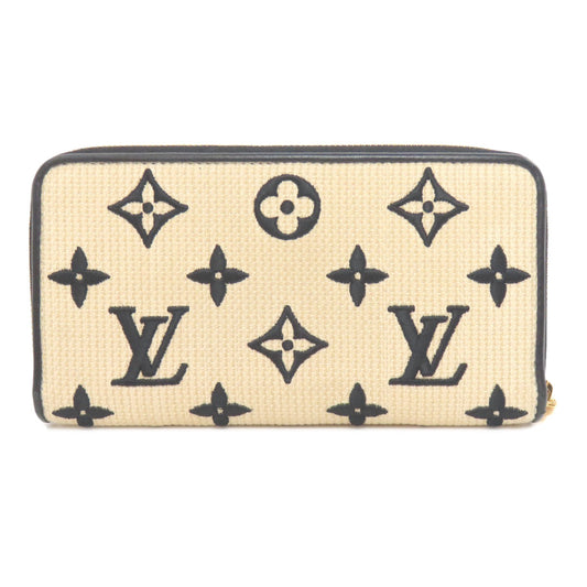 LOUIS VUITTON Long Wallet Purse M82529 Cotton canvas beige Zippy Wallet by the Pool Women Used Authentic