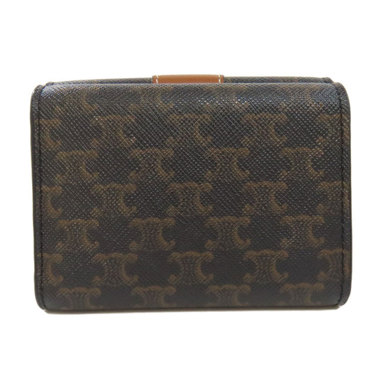CELINE Bifold Wallet PVC Brown Tri-fold Wallet Macadam Women Used Authentic