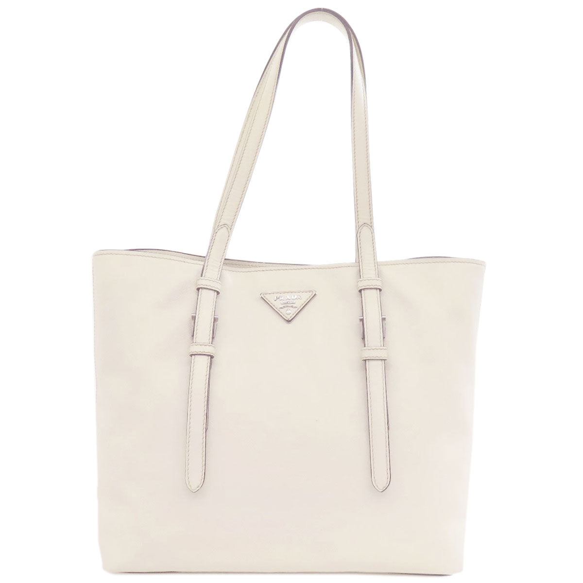 PRADA Tote Bag BR5134 Calfskin white logo Women Used Authentic