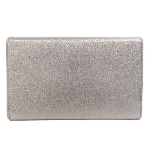CHANEL Long Wallet Purse Calfskin Silver COCO Mark SilverMetal Women Used Authentic