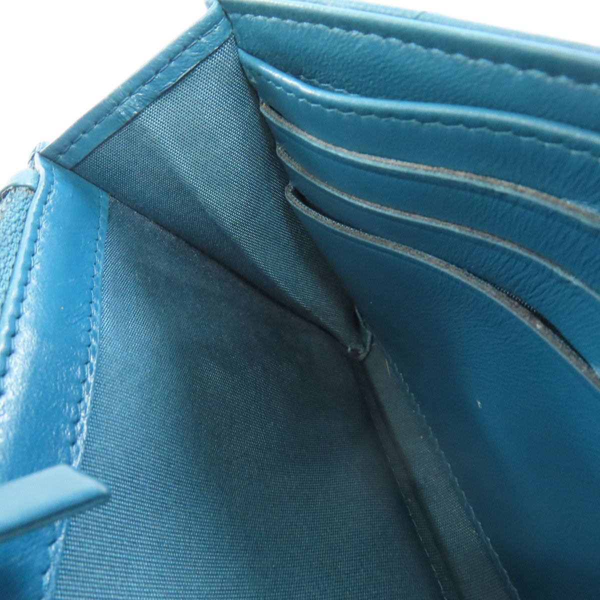 CHANEL Long Wallet Purse Calfskin blue Vstitch COCO Mark SilverMetal Women Used Authentic