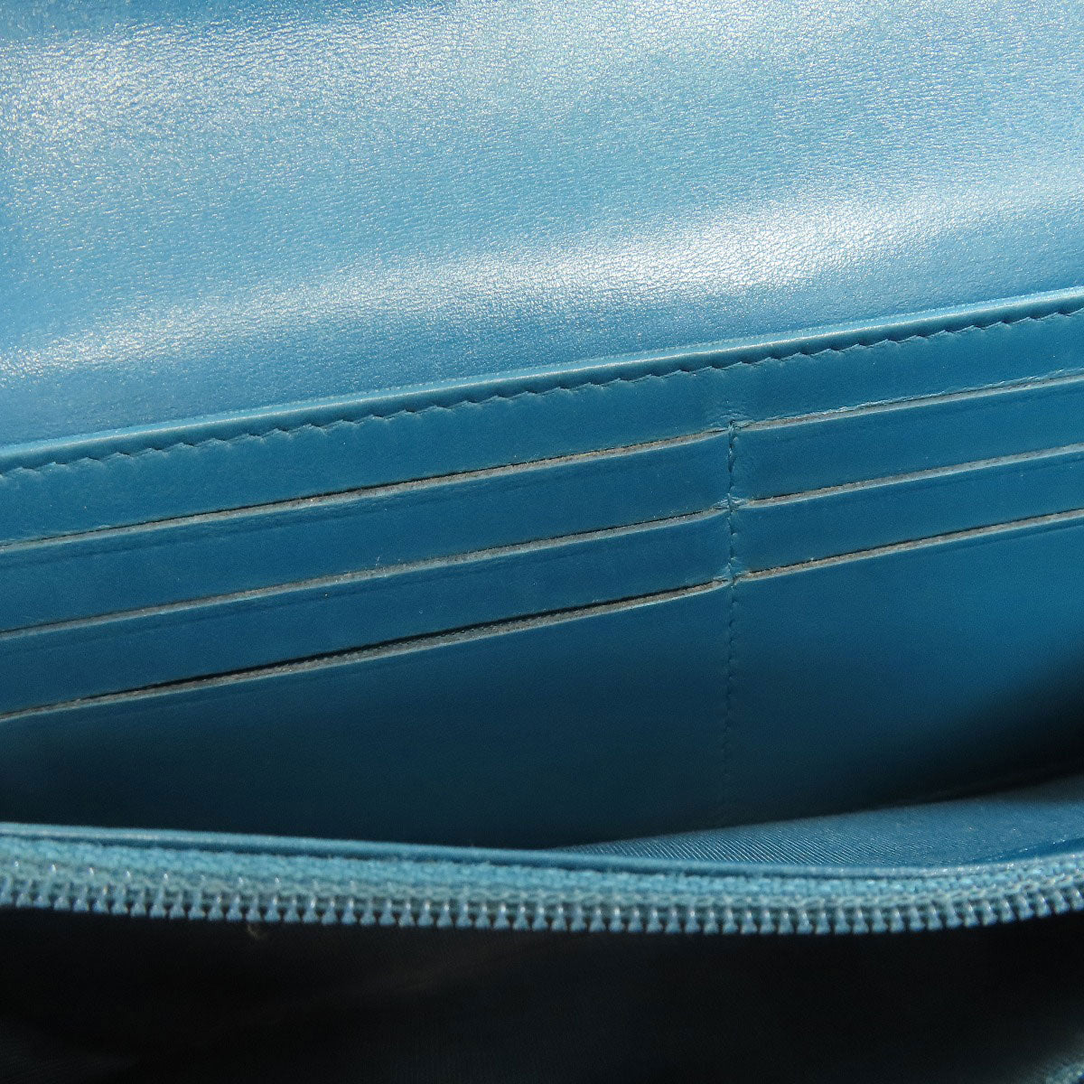 CHANEL Long Wallet Purse Calfskin blue Vstitch COCO Mark SilverMetal Women Used Authentic