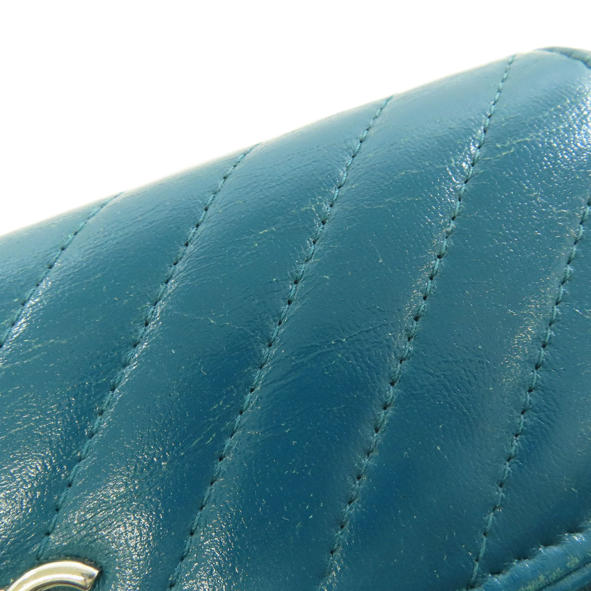 CHANEL Long Wallet Purse Calfskin blue Vstitch COCO Mark SilverMetal Women Used Authentic