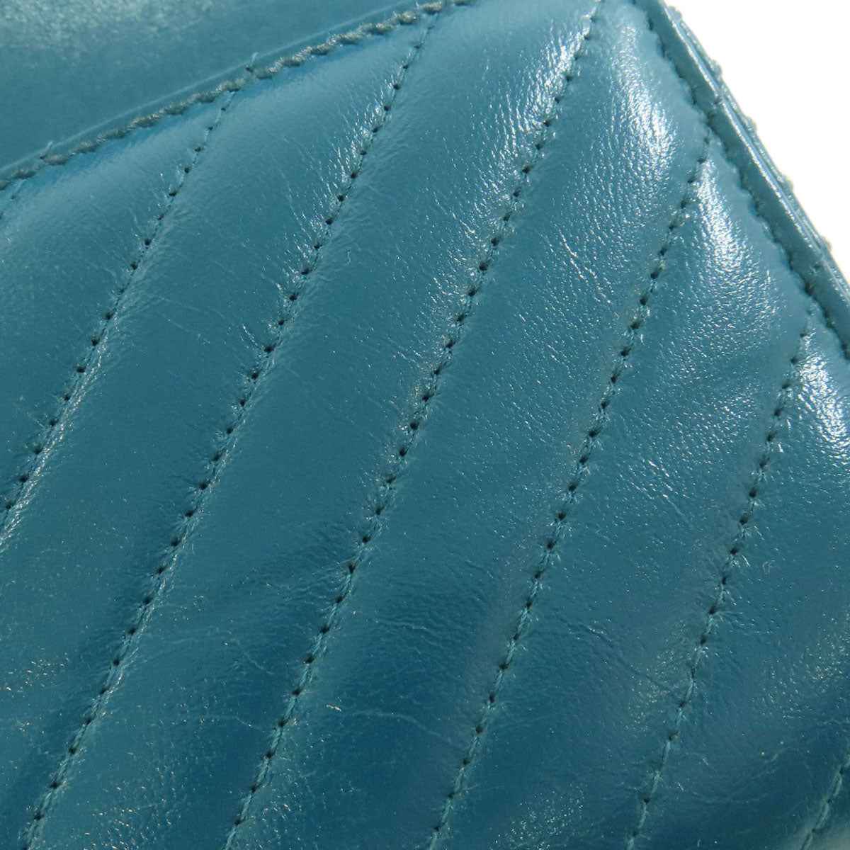 CHANEL Long Wallet Purse Calfskin blue Vstitch COCO Mark SilverMetal Women Used Authentic