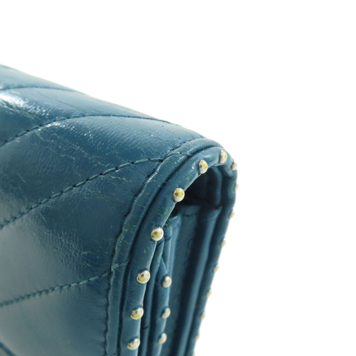 CHANEL Long Wallet Purse Calfskin blue Vstitch COCO Mark SilverMetal Women Used Authentic