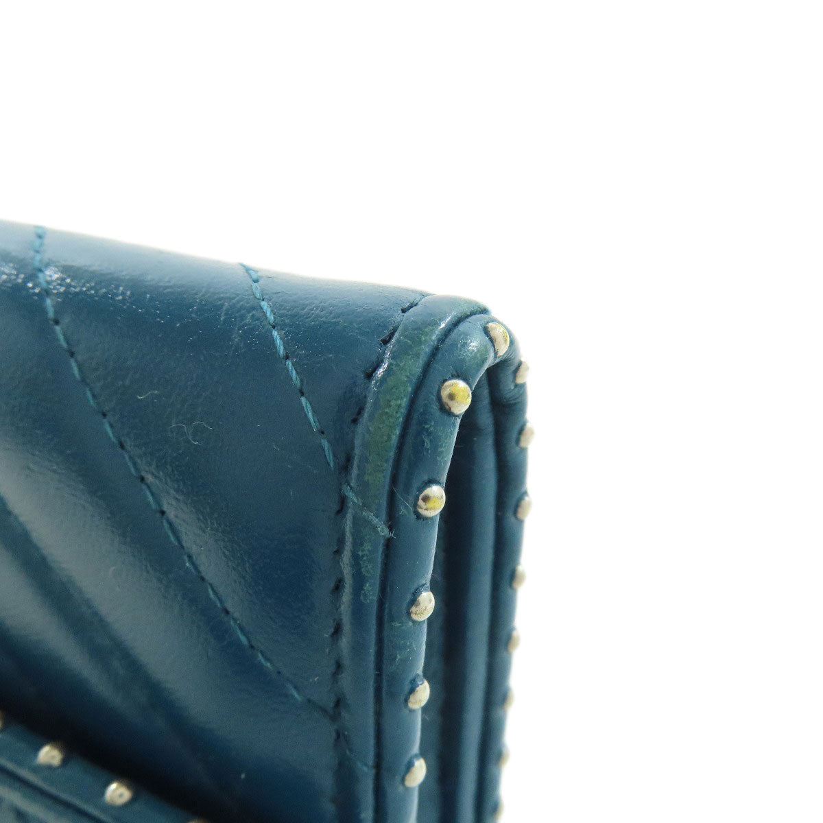 CHANEL Long Wallet Purse Calfskin blue Vstitch COCO Mark SilverMetal Women Used Authentic