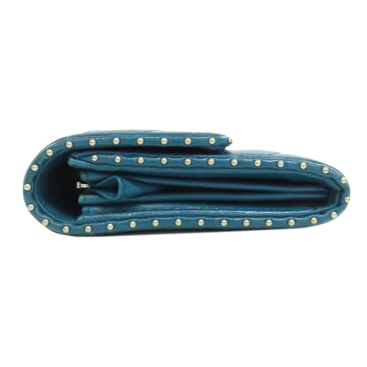 CHANEL Long Wallet Purse Calfskin blue Vstitch COCO Mark SilverMetal Women Used Authentic