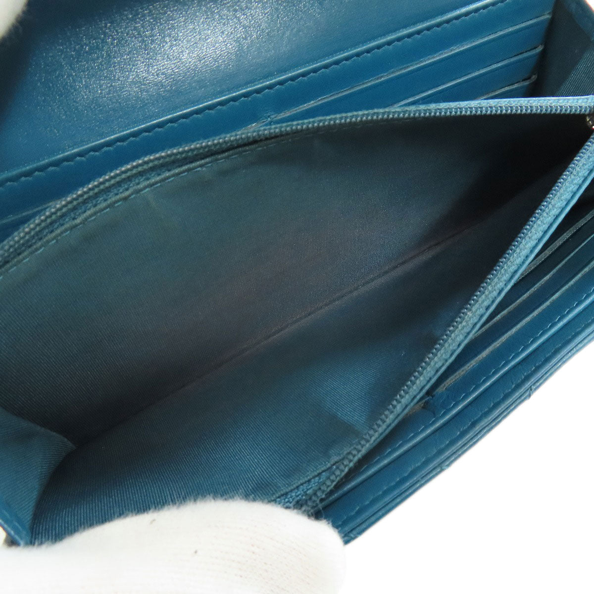 CHANEL Long Wallet Purse Calfskin blue Vstitch COCO Mark SilverMetal Women Used Authentic