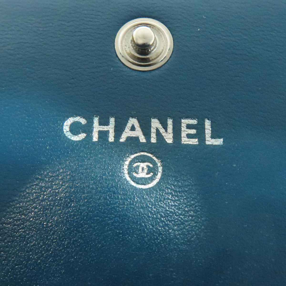 CHANEL Long Wallet Purse Calfskin blue Vstitch COCO Mark SilverMetal Women Used Authentic