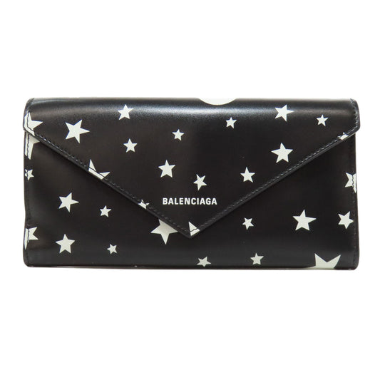 BALENCIAGA Long Wallet Purse 499207 Calfskin black Star motif Women Used Authentic