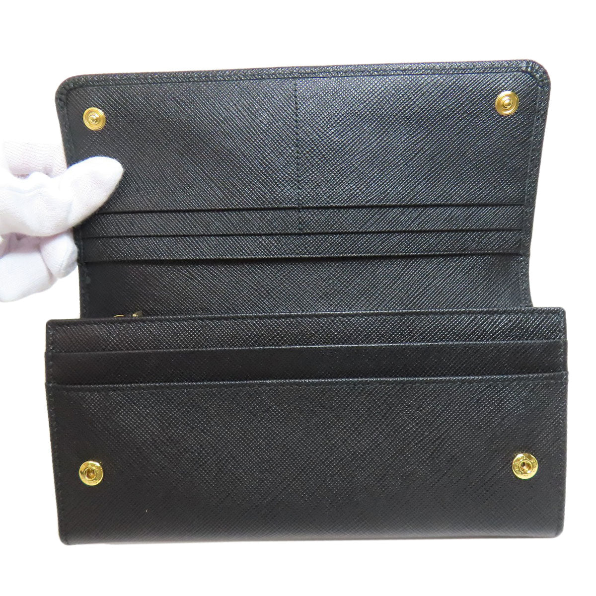 PRADA Long Wallet Purse 1MH132 Safiano black logo Women Used Authentic
