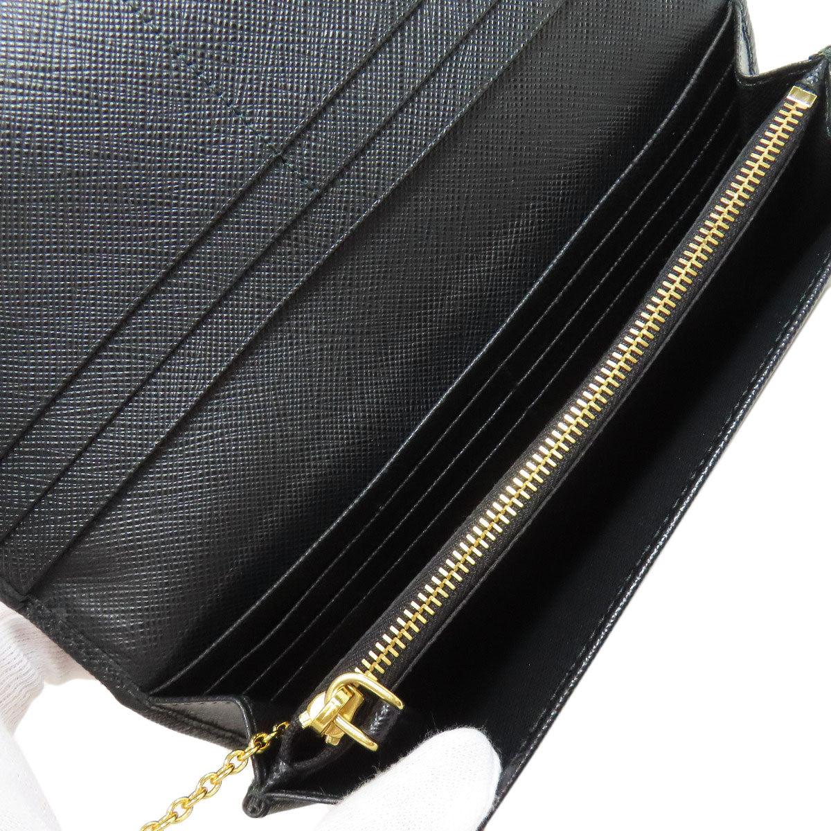 PRADA Long Wallet Purse 1MH132 Safiano black logo Women Used Authentic