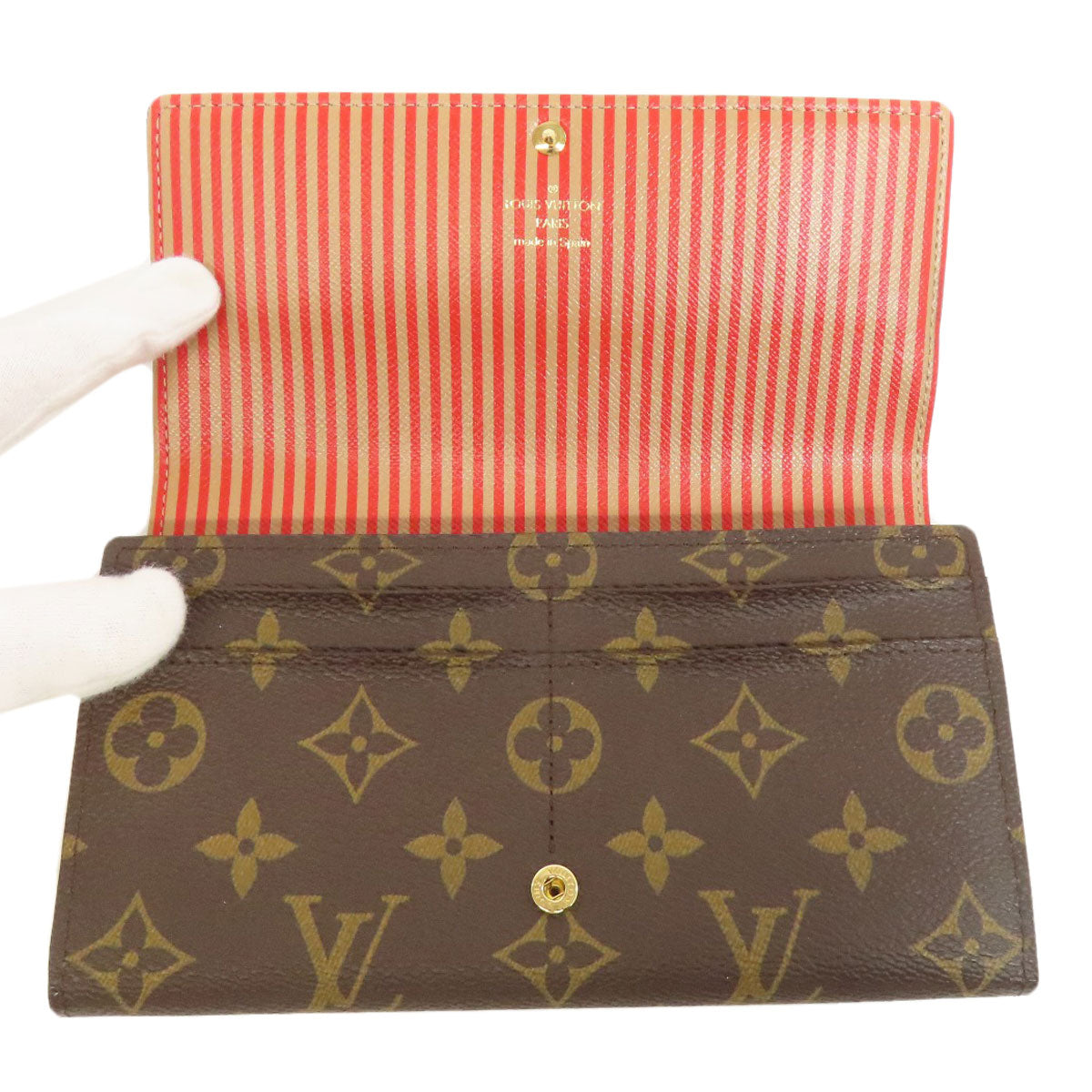 LOUIS VUITTON Long Wallet Purse M60415 Monogram canvas Brown Portefeuille Sarah Trunk Women Used Authentic