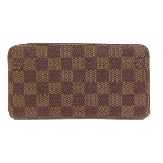 LOUIS VUITTON Long Wallet Purse N41661 Damier canvas Brown Zippy wallet Women Used Authentic