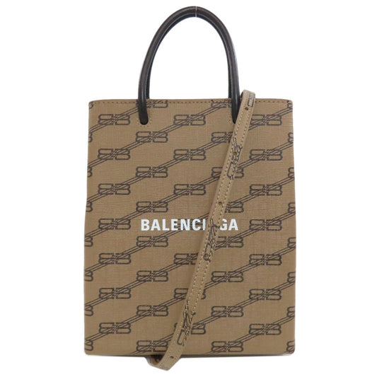BALENCIAGA Handbag 693805 PVC Brown BB Monogram 2WAY Women Used Authentic