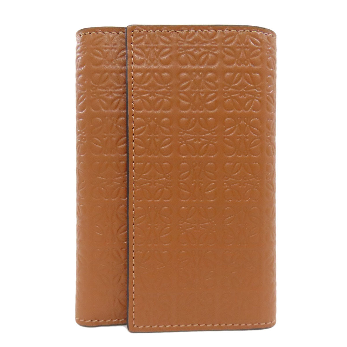LOEWE Bifold Wallet Calfskin Brown Repeat Bar Tikal Wallet Small Women Used Authentic
